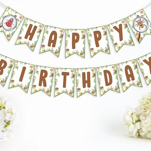 Editable Bugs Happy Birthday Party Banner Bug decoración de fiesta de cumpleaños Niños cumpleaños fiesta banner Bugs decoración de fiesta de cumpleaños - BPI4