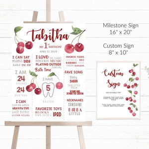 Cherries 1st birthday milestone poster Cherry birthday photo poster sign Cherries Milestone Editable cherry milestone birthday board C5