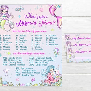 What&#39;s your Mermaid Name game. Instant download  Instant Printable party game. Mermaid birthday party game, What&#39;s your Mermaid name game