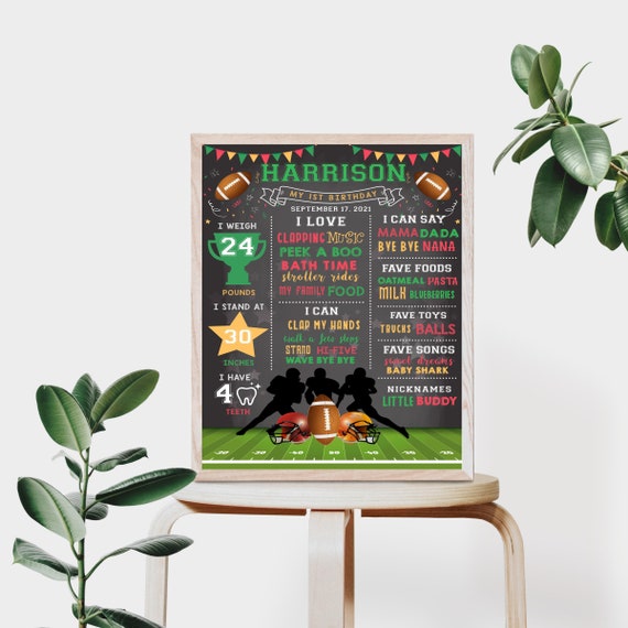Editable milestone poster First birthday milestone poster Instant download 1st birthday party Football birthday RUGBY birthday - RPT3 Il_570xn