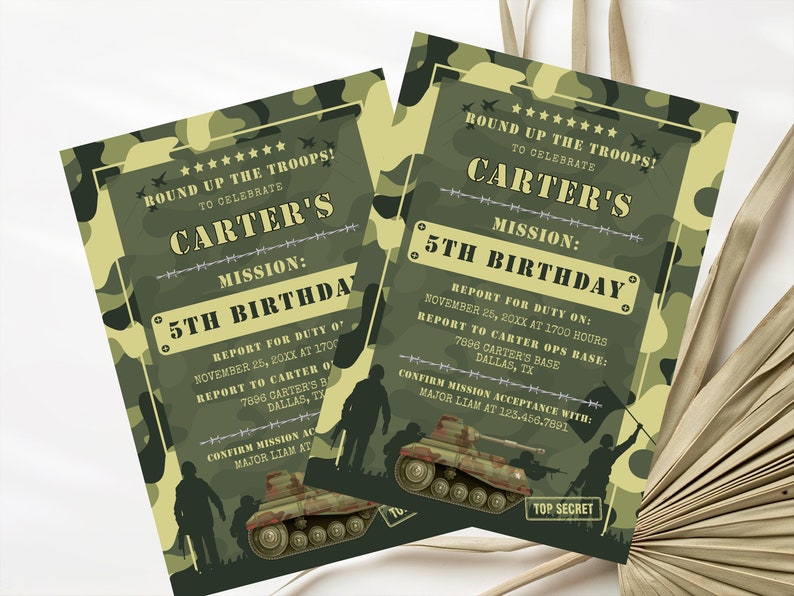 Editable Army Birthday Invitation Template With ID Badges Army Party ...