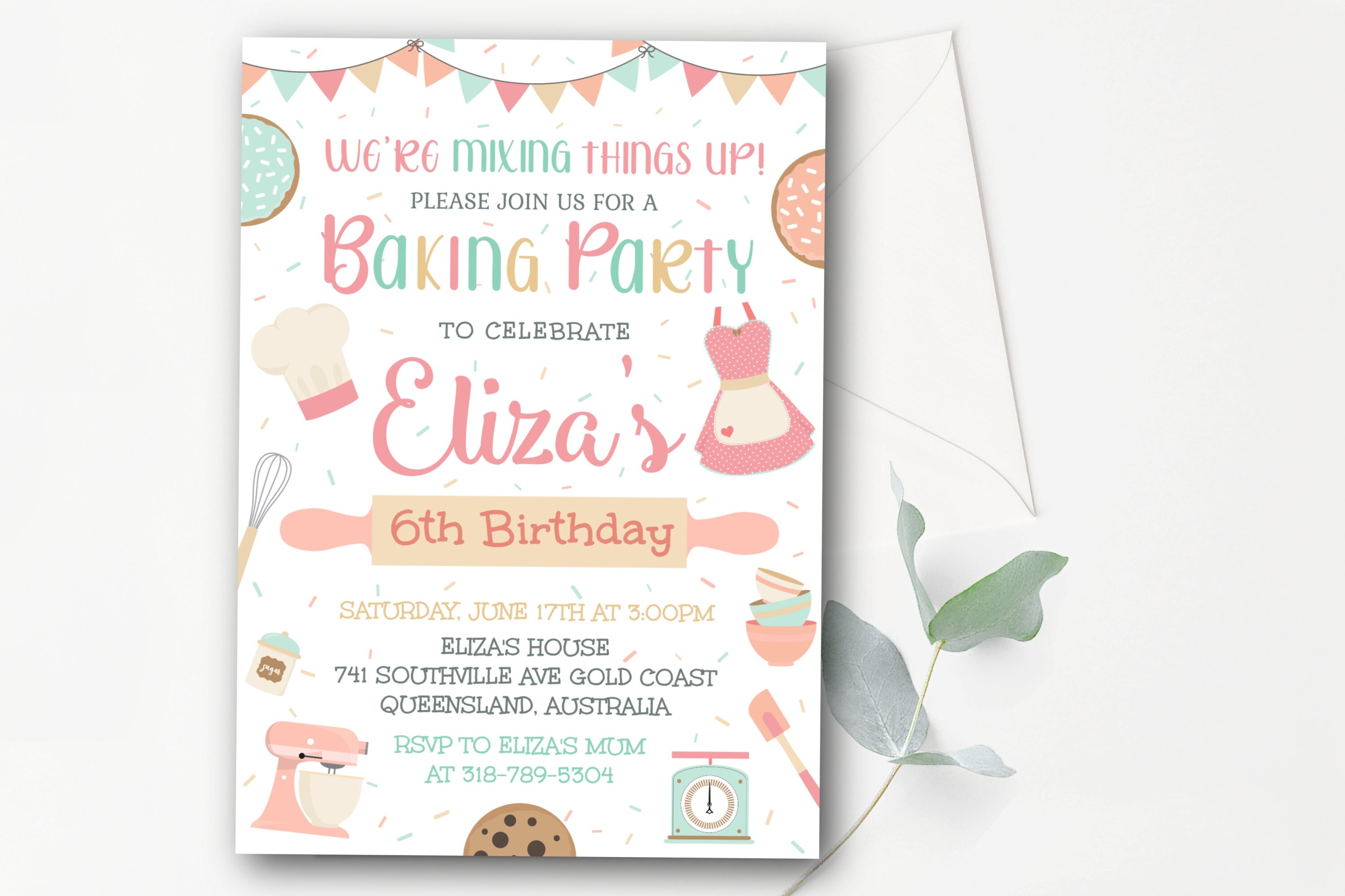 Editable Baking Birthday Party Invitation Cupcake Baking Party Girls ...