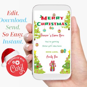 Buono regalo natalizio tramite SMS Modello di biglietto regalo di Natale da modificare, scaricare e inviare immediatamente tramite SMS, Idea regalo di Natale last minute
