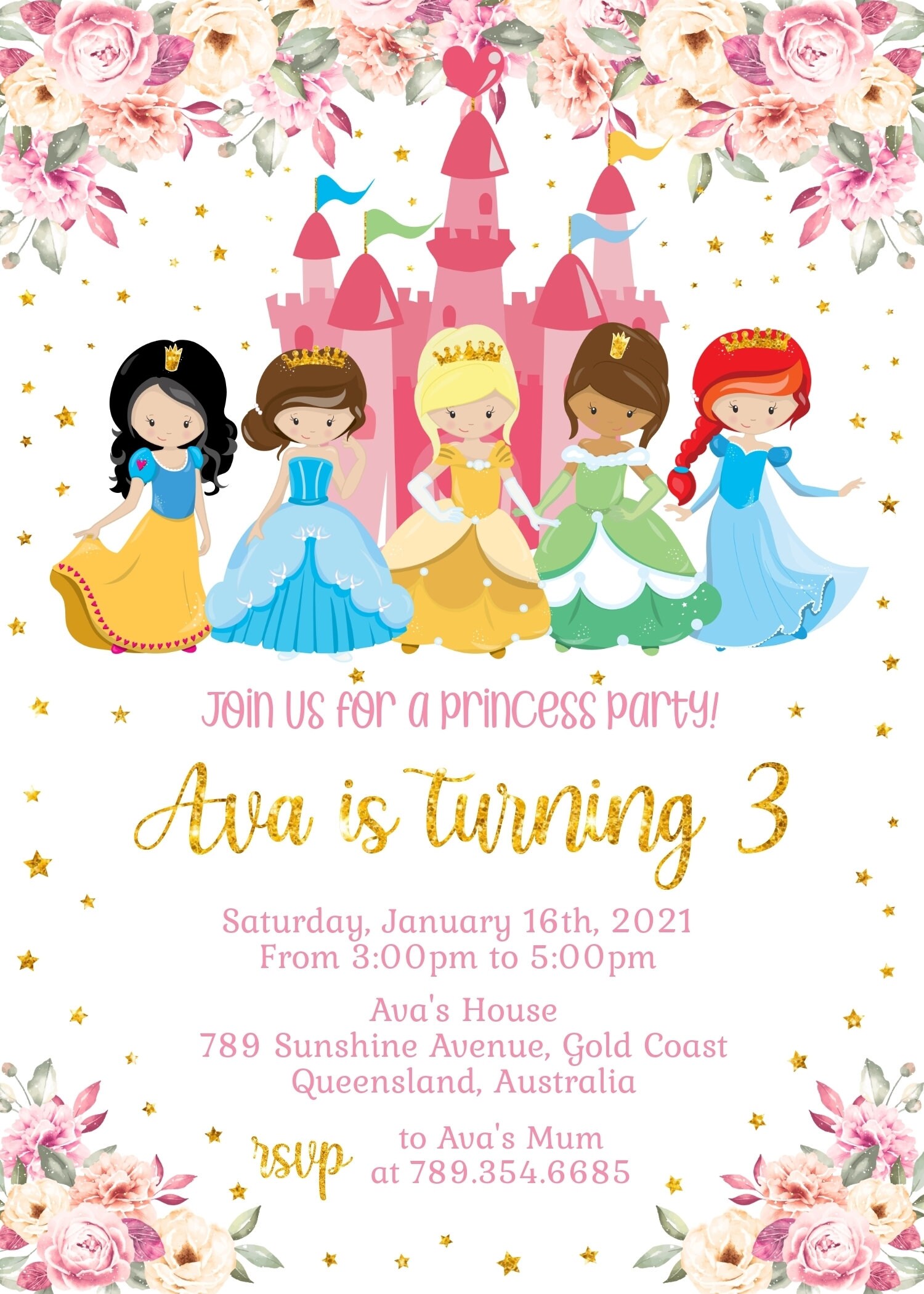 PRINCESS Invitation PRINCESS birthday Invitation template you | Etsy