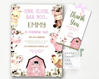 Editable Farm Animals Birthday Invitation Girl Farm Barnyard Barn Animals Party Invite Template Ranch Kids Birthday Corjl Instant Download