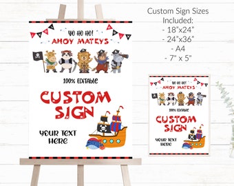 Pirate Birthday Signs Custom Pirate Party Signs Editable Pirate Signs Pirate Birthday Party Decor Instant Edit and Download 4 sizes - PBP3