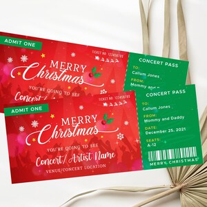 Bearbeitbares Weihnachtsgeschenk-Konzertticket Weihnachtsgeschenk-Konzertticket-Vorlage zum Bearbeiten, Herunterladen und Drucken von 100% bearbeitbarem Text
