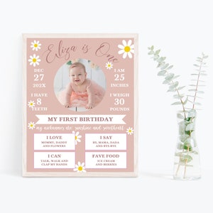 First Birthday Personalized Sign Boho Daisy First Birthday Milestone Poster Photo Milestone Editable Milestone Board Photo Birthday DO