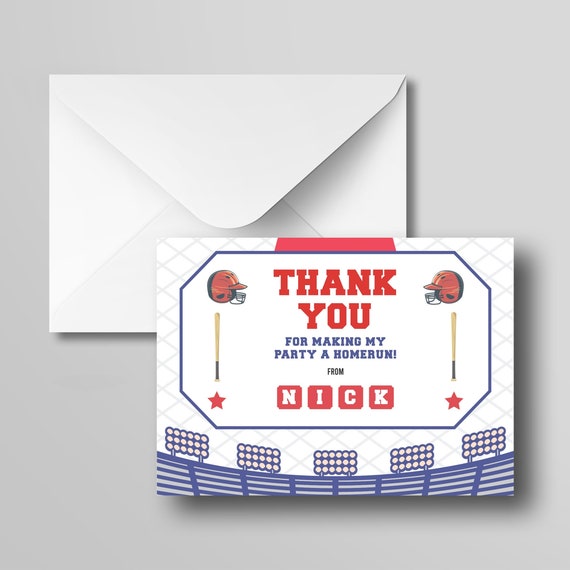 Baseball Thank you card, Baseball thank you card, Baseball Gift Card