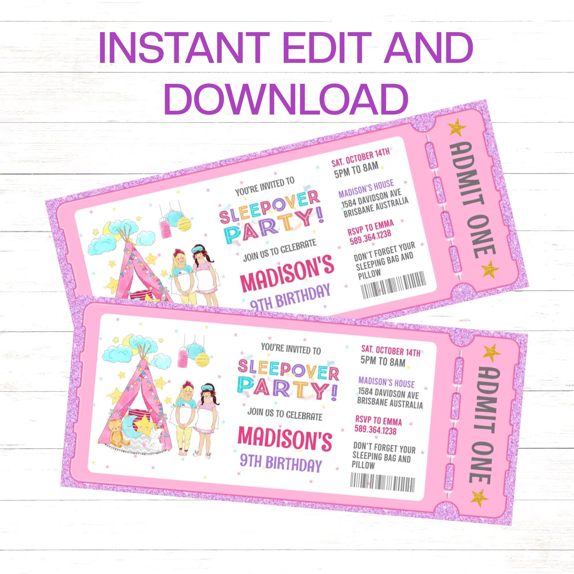 Invitación de cumpleaños para fiesta de pijamas para editar, descargar e  imprimir al instante. Fiesta de pijamas Invitación de cumpleaños,  Invitación de entrada - Etsy México, image size:2000x2000