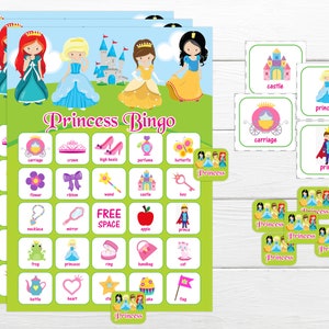 Gioco per feste di principesse Gioco di bingo per principesse Gioco stampabile per feste di compleanno di principesse Gioco di feste con stampa istantanea Download immediato