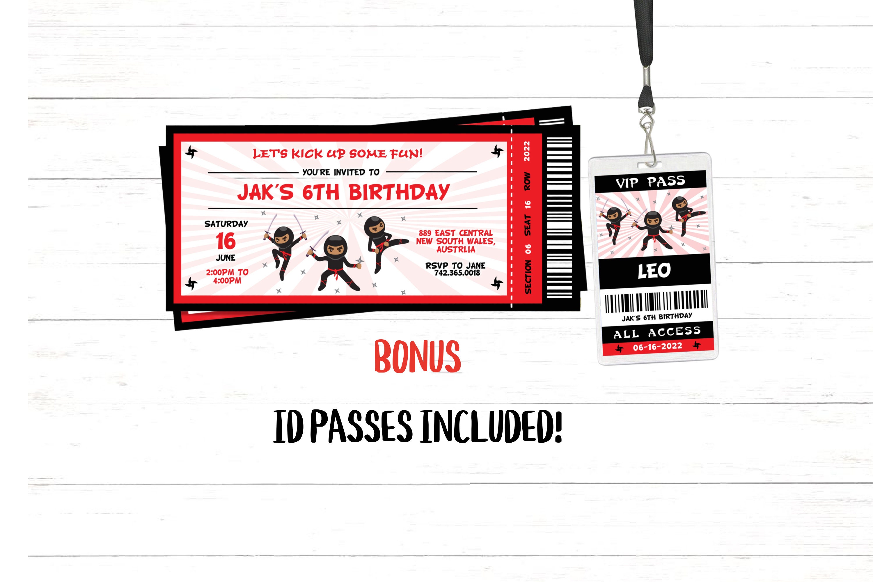Ninja Invitation (3 Skin Tones) With Free ID Badges Editable Ninja