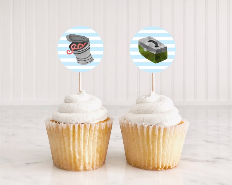 Fishing birthday Party cupcake toppers for instant printing. Toppers Fishing cake toppers Cupcake party toppers Birthday party toppers FBB2 image 5