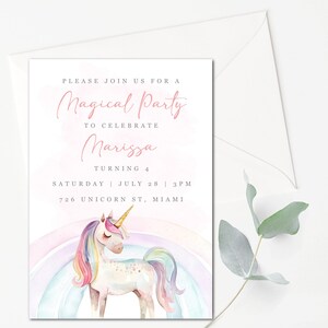 Unicorn Birthday Invitation Template Unicorn Invitation Unicorn Party Invitation Editable Rainbow Unicorn Invitation - RUB
