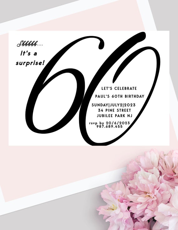 60th Birthday Invitation Template Modern Minimalist 60th Birthday Invitation + FREE TAGS Personalized Download Editable Sixtieth Invitation Il_570xn