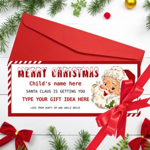 Bearbeitbare Weihnachtsgeschenk-Gutscheinvorlage, druckbarer Weihnachtsgutschein, moderner Last-Minute-Geschenkgutschein für den Weihnachtsmann, sofortiger Download