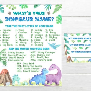 What&#39;s your Dinosaur Name game. Instant download  Instant Printable party game. Editable birthday party game, Dinosaur printable game DIN1