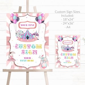 Circus Birthday Sign Circus Party Sign Circus Party Custom Sign Circus Poster Sign 3 sizes Carnival Birthday Instant Edit and Download  CPT5