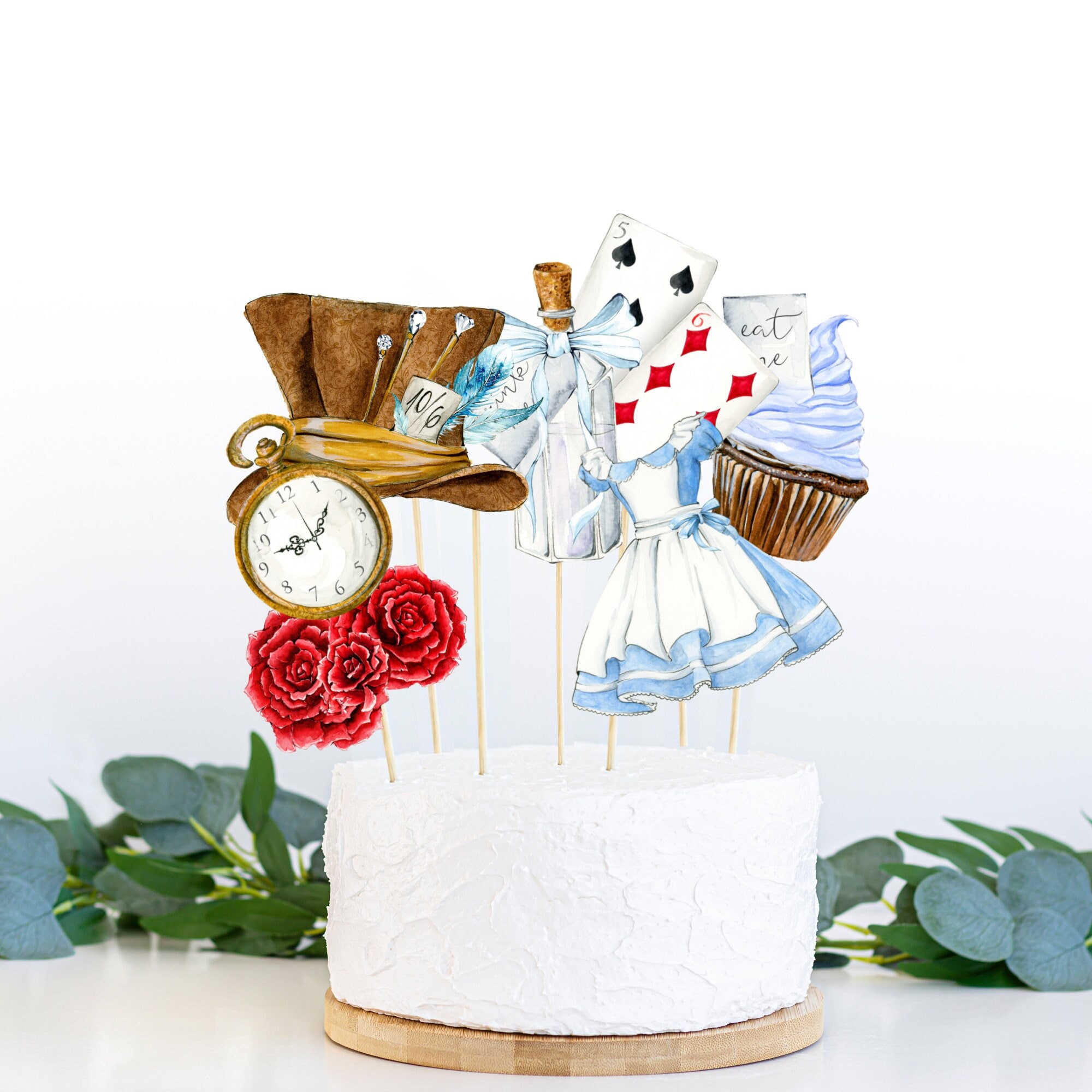 Alice in Wonderland centerpiece for instant printing 9 Alice in Wonderland cake toppers Tea party birthday decor Alice in Wonderland decor
