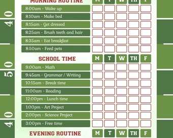 FOOTBALL Daily schedule chart Personalise save and print instantly ...