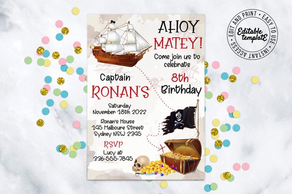 Pirate Invitation, PIRATE birthday Invitation template you can personalize and print yourself using corjl. Treasure Hunt invitation - THP7 Il_570xn