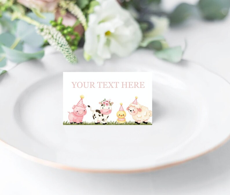 Birthday Party Food Signs, Folded Pink Farm Editable Birthday Table ...