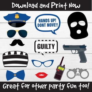 Polizei Party Requisiten Polizei Fotostand Requisiten Cops und Räuber Foto Requisiten Polizei Geburtstag Party Dekor Party Gläser Printables