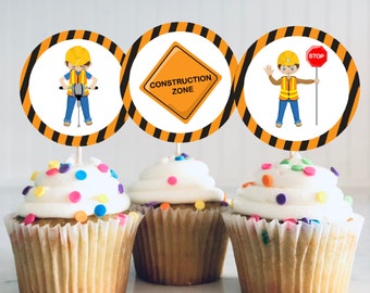 Construction Party Cupcake Toppers for Instant Printing Construction Birthday Cake Toppers Construction Cupcake Birthday Party Toppers CSP8