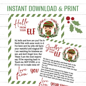 Elf Hello and Goodbye Letters Incluye tarjetas de notas de Elf en 2 diseños Cartas de impresión instantánea de Elf Christmas Note de Elf Blank Card