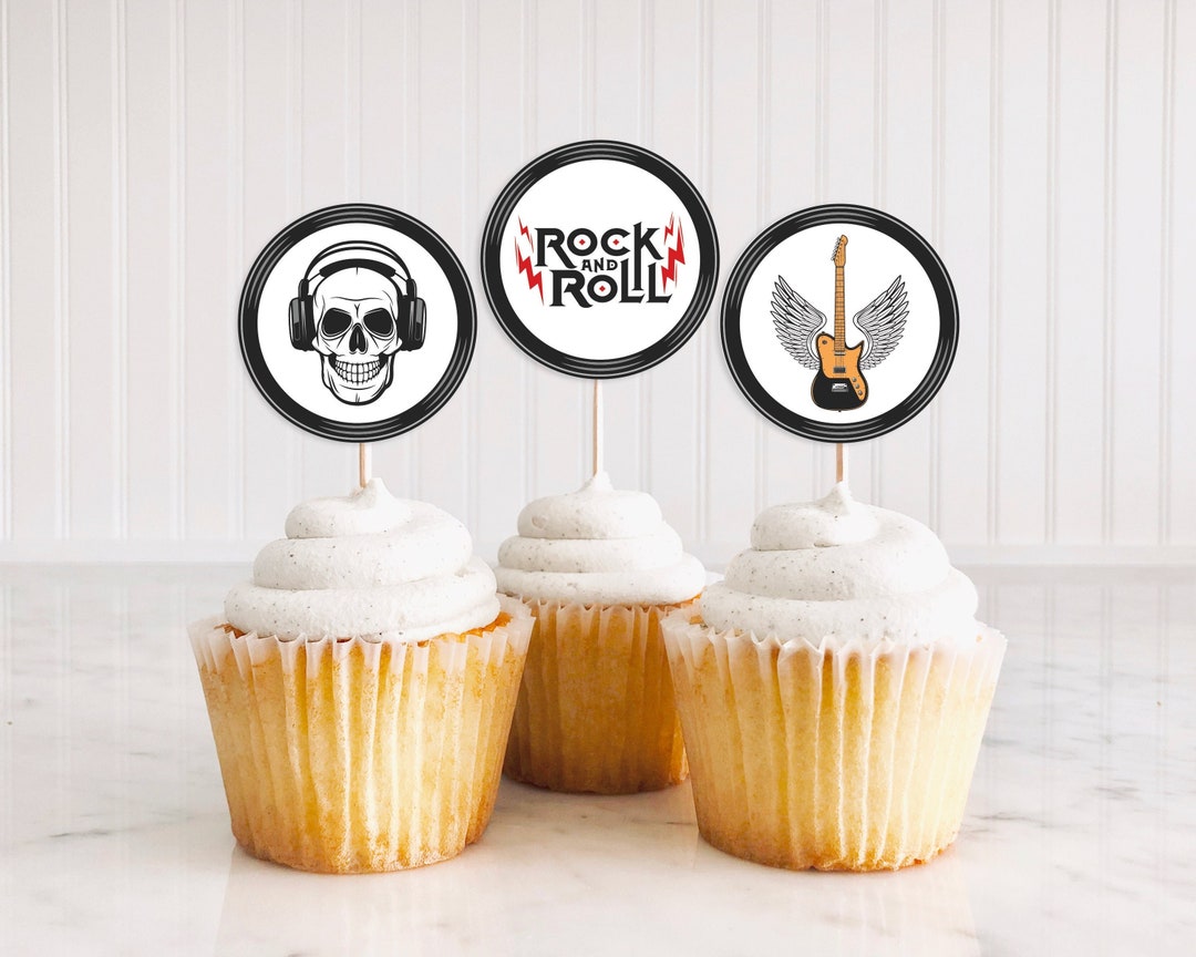 Rock N Roll Cupcake Toppers for Instant Printing, Instant Download