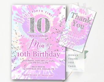 Birthday Invitation Editable Pastel Tie Dye Birthday Invitation Hippie Birthday Invitation Editable Tie Dye ANY AGE Birthday Girl Invitation