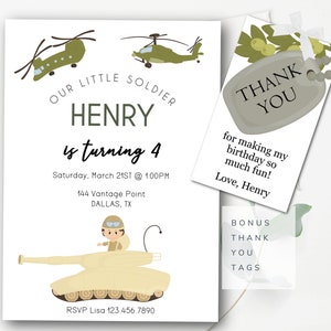 Invitation d'anniversaire de l'armée Invitation de l'armée Invitation militaire modifiable Invitation de fête d'anniversaire de l'armée Thème d'anniversaire militaire Étiquettes-cadeau de l'armée