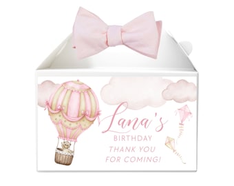 Pink Hot Air Balloon Birthday Gable Gift Box Label Editable Balloon Gable Box Label Girl's First Birthday Favor Label Thank You Instant  PA