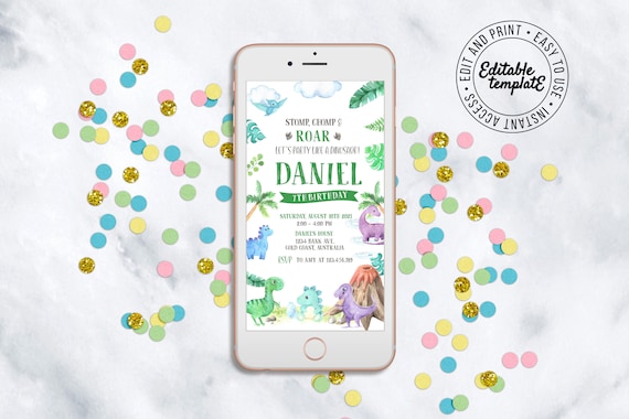 DINOSAUR Digital Invitation you can edit yourself. DINOSAUR party Email invitation Instant download Text invitation Phone invite - DIN1 Il_570xn