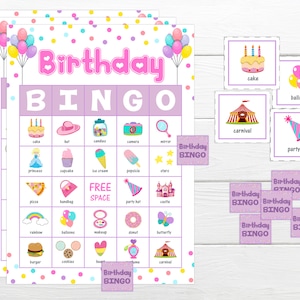 Juego de bingo para niñas Juego de bingo instantáneo Juego de bingo imprimible Juegos fáciles de ganar 5 en raya para niños pequeños Juego de bingo para fiestas de niñas Juego de fiesta para niños