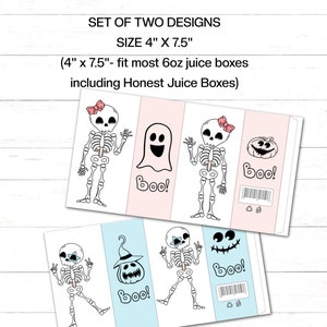 Halloween Juice Box Labels Boy and Girl Skeleton Halloween Juice Label Template Halloween Drink Box Label Instant Download Print PSI
