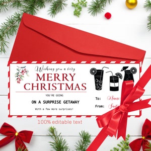 Chèque-cadeau des Fêtes modifiable Billet cadeau escapade week-end modifiable Billet cadeau surprise Noël modifiable Fêtes de fin d'année Idée cadeau de dernière minute pour elle