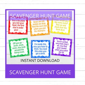 Scavenger Hunt Game Treasure Hunt Game Instant Download Birthday Party Games Girls Party Game Boys Party Game Print as is or Edit the Text