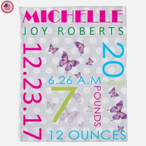 Birth Announcement Baby  Blanket,New Born  Blanket,Custom Baby Blanket, Minky  Blanket, Toddler Blanket,Birth Gift