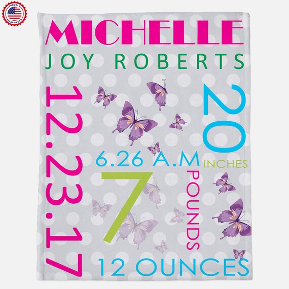 Birth Announcement Baby Blanket,new Born Blanket,custom Baby