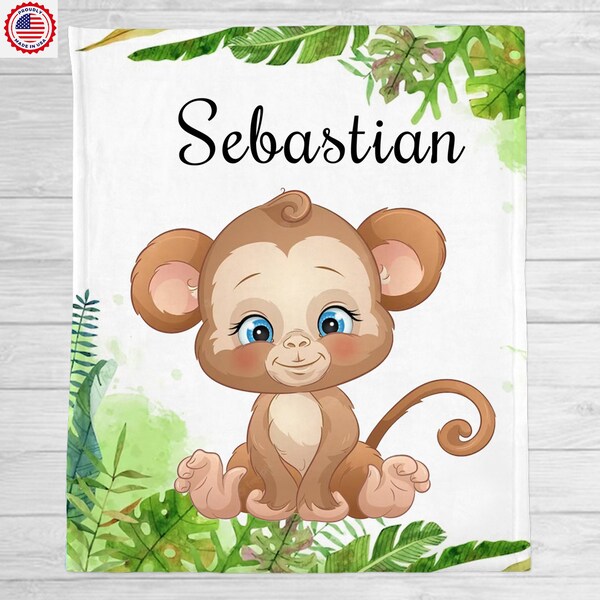 Monkey Safari Blanket, Safari Crib Bedding,Personalized Baby Blanket,Safari Nursery Theme Beach Towel,Newborn Blanket,Monkey Jungle Blanket