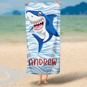 Personalized Shark Baby Name Beach Towel ,Custom Baby Gift,30x60 Beach Towel, Baby Shower Gift, Custom Kids Beach Towel, Party Favors