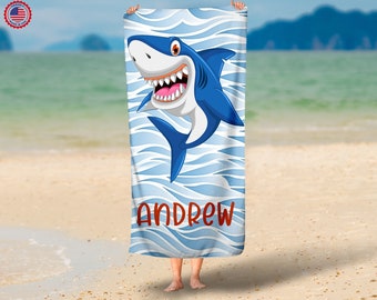 Personalized Shark Name Beach Towel ,Custom Baby Gift,30x60 Beach Towel, Baby Shower Gift, Custom Kids Beach Towel, Party Favors
