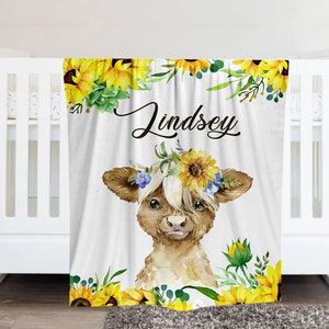 baby Cow Personalized Baby Blanket, Baby Blanket, Name Baby Blanket, Baby Gift, Baby, Cow Floral Nursery Blanket, Custom Matching Pillowcase