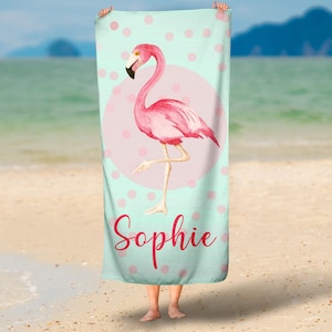 Personalized Flamingo Baby Name Beach Towel , Flamingo Beach Towel , 30x60 Beach Towel, Custom Beach Towel, Baby Shower Gift, Tropical Gift