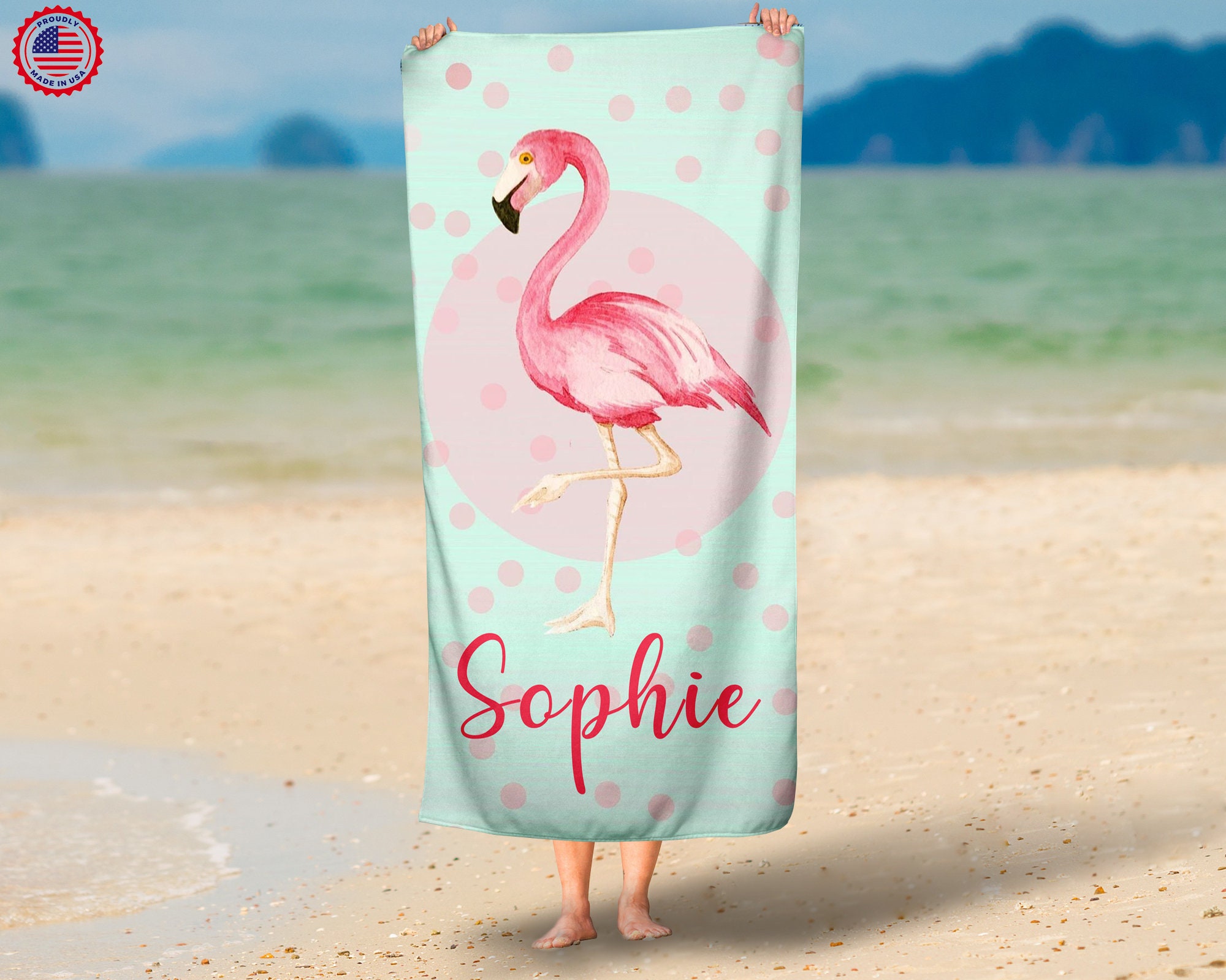 Dish Towels Flamingo Set of 2 Aqua Embroidered Sun Kissed Beach Summer  House