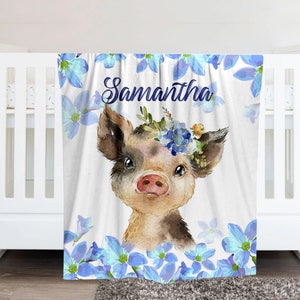 Baby Pig Blanket, Personalized Baby Blanket Farm, Farm Pig Baby Shower Decorations, Baby Girl Pig Nursery,First Birthday Gift,Floral Nursery