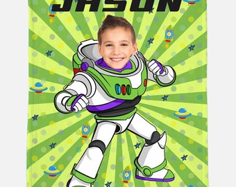 Toalla personalizada de Buzz Lightyear/Manta facial con foto, Regalo personalizado de Buzz, Toallas faciales con foto de playa de Toy Story, Funda de almohada de Buzz Lightyear