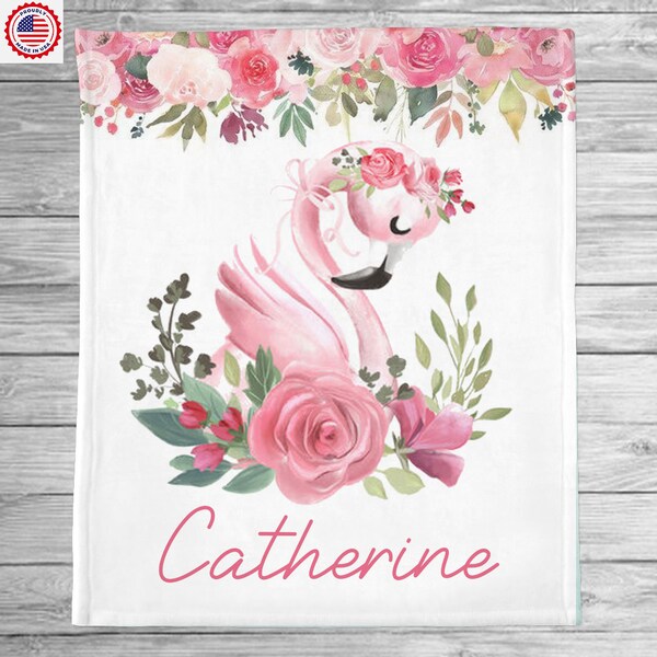 Personalized Baby Blanket with Flamingo-Floral Flamingo Baby Blanket- Baby Name Blanket-Baby Shower Gift- Baby Keepsake, Flamingo Pillowcase