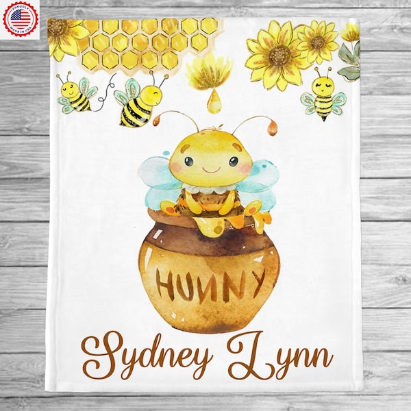 Bumble Bee Blanket, Personalized Baby Blanket Girl, Baby Name Blanket, Custom Baby Blanket Girl, Custom Toddler Blanket, Matching Pillowcase